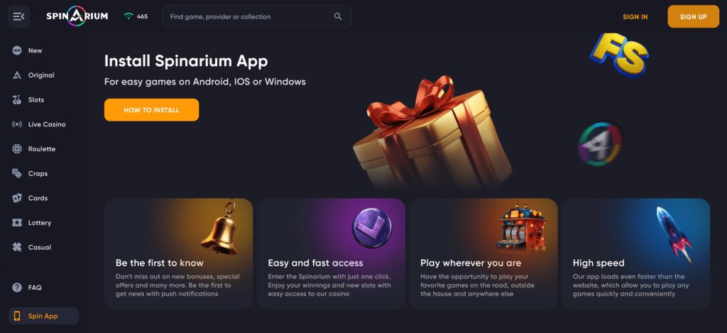 spinarium casino мобилна апликација