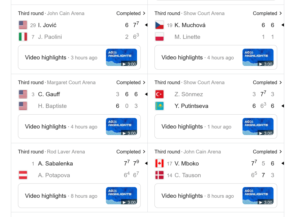australian open 2026 rezultati
